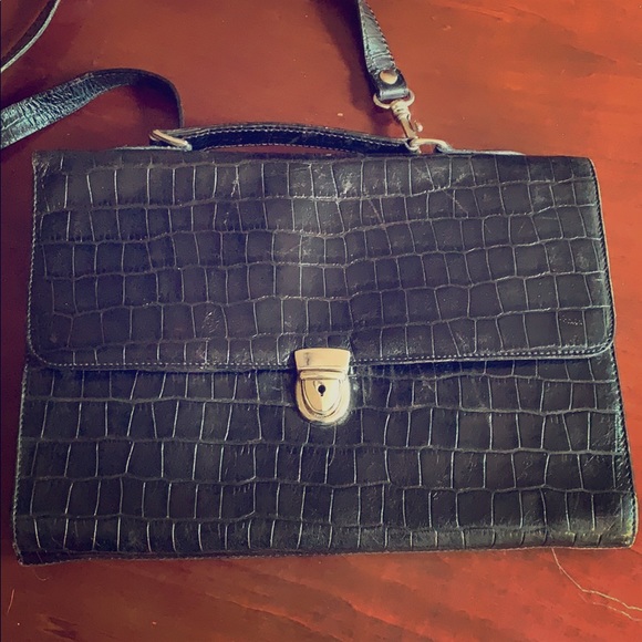 SOLD ✅ Leather Attaché Bag - Croc Print - Picture 3 of 12